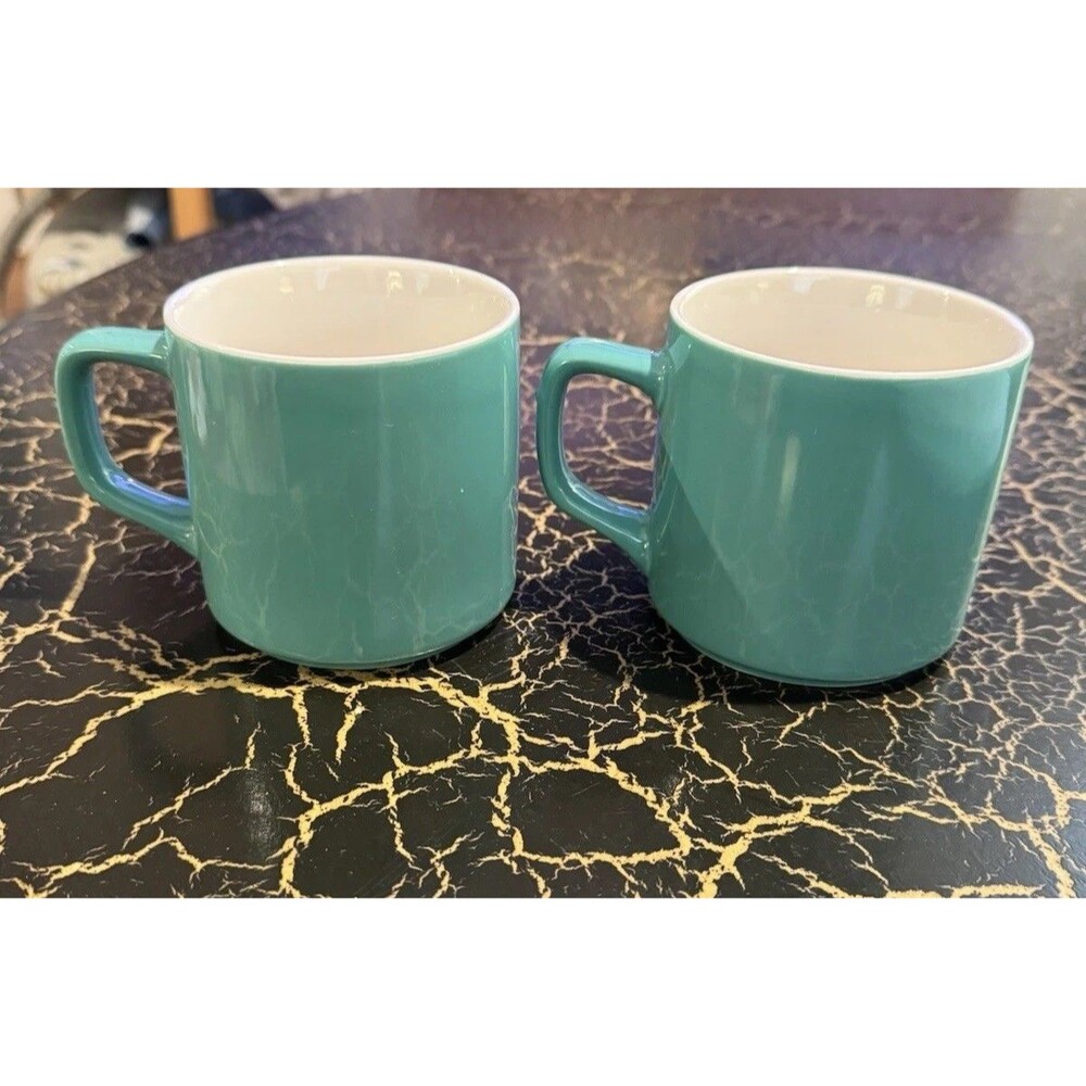 Starbucks PAIR OF 2 Siren Green Logo 11oz Aqua Teal Seafoam Green Coffee Mugs - Picture 5 of 7